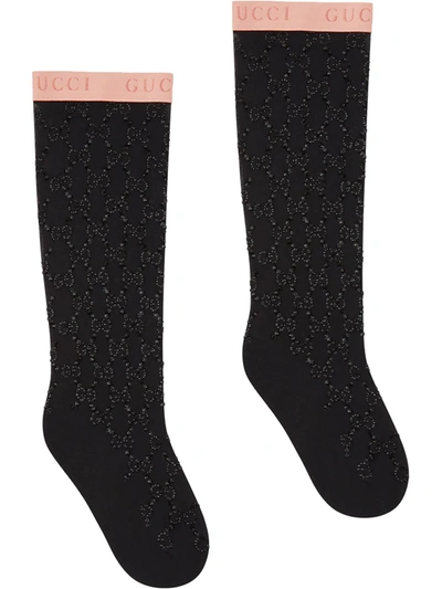 Gucci Gg Crystal Socks In Black