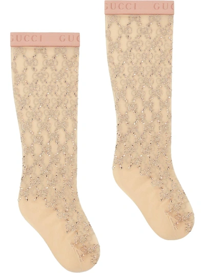 Gucci Gg Crystal-embellished Socks In Neutrals