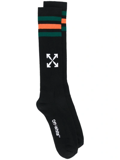Off-white Arrows Ribbed-knit Sport Socks In Black