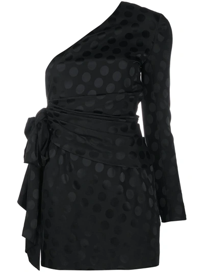Saint Laurent One-sleeve Polka Dot Dress In Black
