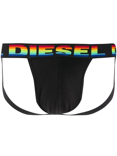 Diesel Rainbow-logo Jockstrap In Black