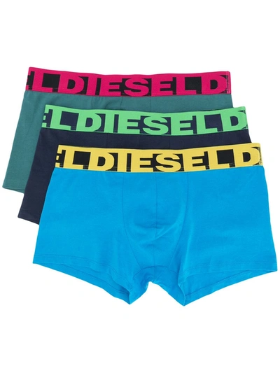 Diesel Three-pack Logo-tape Boxers In Green