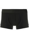Versace Greca Stretch Cotton Boxer Briefs In Black