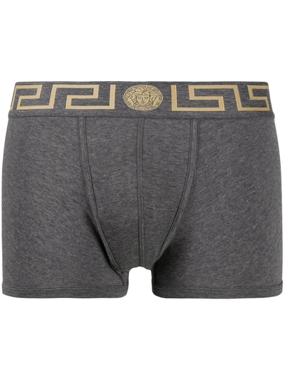 Versace Black, Grey And White Cotton Boxers In Red