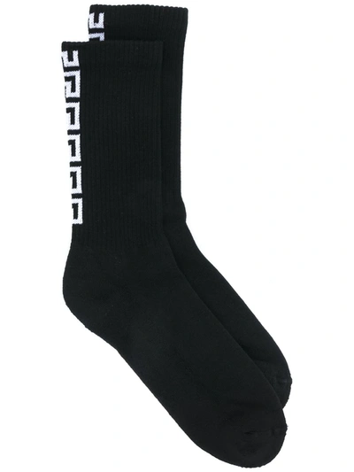 Versace Patterned Ribbed Socks In Black