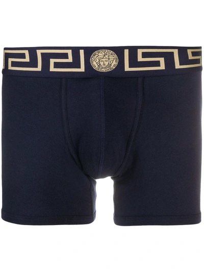 Versace Men's Boxer Swimsuit Bathing Trunks Swimming Suit  Greca In Blue