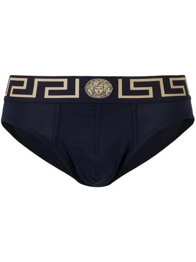 Versace Greca Border Underwear Briefs In Blu