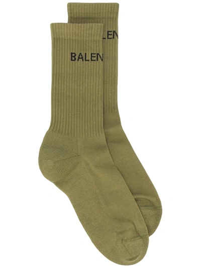 Balenciaga Logo Print Ribbed Ankle Socks In Khaki Black