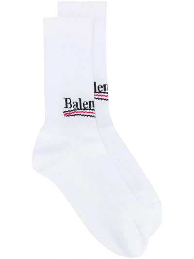 Balenciaga Logo Intarsia Stretch Cotton Socks In White