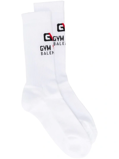 Balenciaga Logo Gym Intarsia Stretch Cotton Socks In White