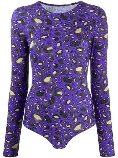 Mm6 Maison Margiela Leopard Print Bodysuit In Purple