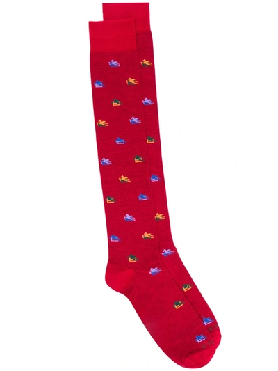 Etro Logo-pattern Jacquard Socks In Red