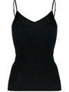 Hanro Cotton Seamless V-neck Spaghetti Camisole In Black