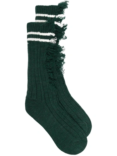 Maison Margiela Distressed Ribbed Socks In Green