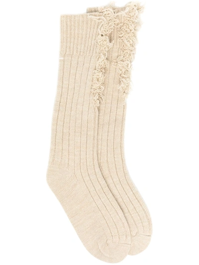 Maison Margiela Frayed Socks In Neutrals