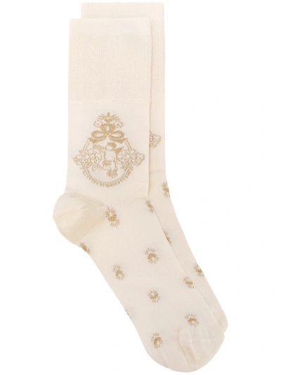 Simone Rocha Heraldic-motif Short Socks In White