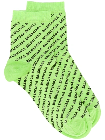 Balenciaga All-over Logo Knitted Socks In Green