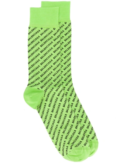Balenciaga Logo-embroidered Socks In Green