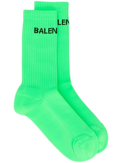 Balenciaga Logo-motif Ribbed-edge Socks In Green