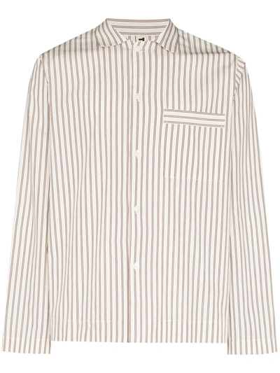 Tekla Camp-collar Striped Organic Cotton-poplin Pyjama Shirt In White