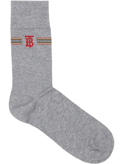 Burberry Icon Stripe And Monogram Motif Socks In Grey