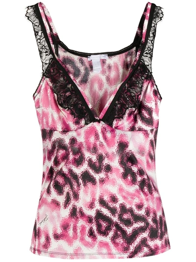 Just Cavalli Leopard Print Lace Detail Camisole Top In Multi-colored