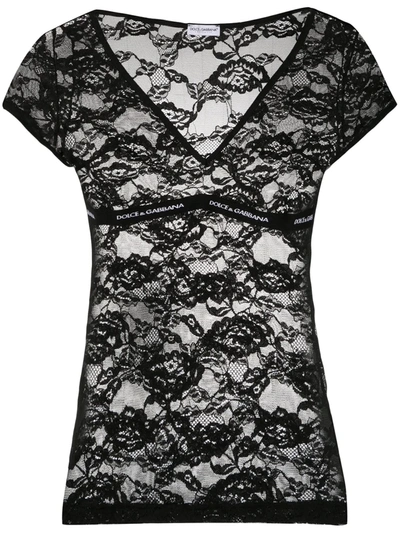 Dolce & Gabbana Floral Lace Top In Black