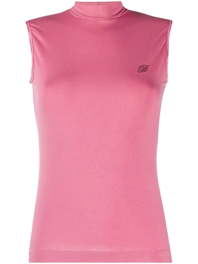 Blumarine Studded Logo High Neck Top In Pink