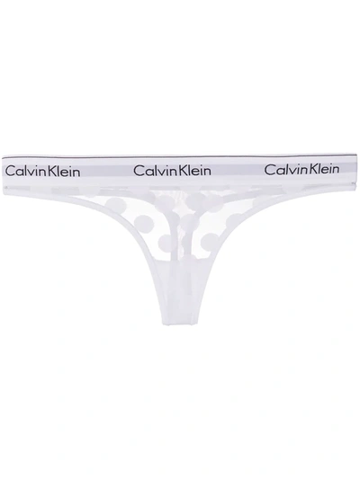 Calvin Klein Underwear Modern Dot Cotton Thong In White