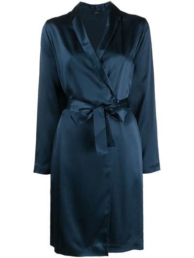 La Perla Belted Short Silk-charmeuse Dressing Gown In Blue