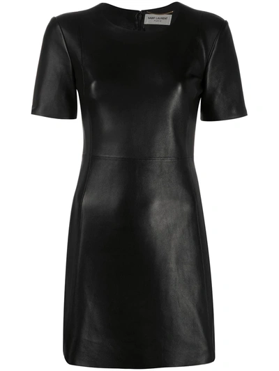 Saint Laurent Short Sleeve Mini Dress In Black