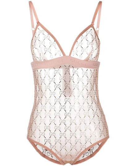 Gucci Gg Crystal-embellished Bodysuit In Pink