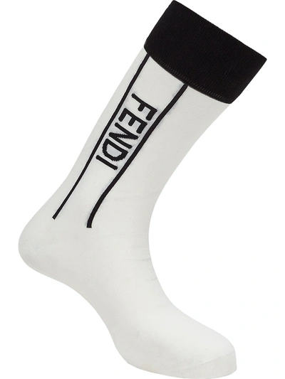 Fendi Logo Stripe Socks In Black White