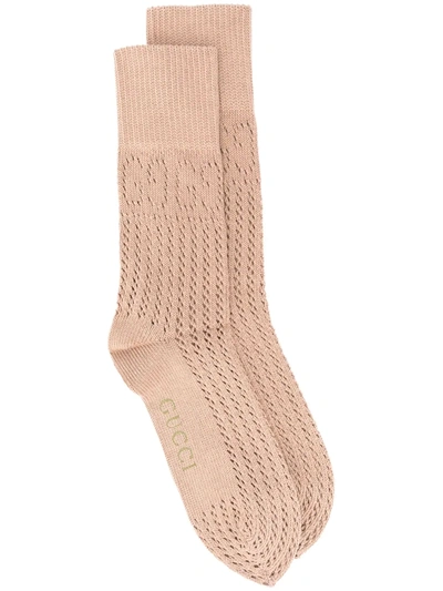 Gucci Knitted Logo Socks In Neutrals