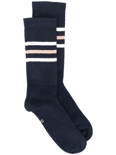 Gucci Striped Jacquard Logo Socks In Blue