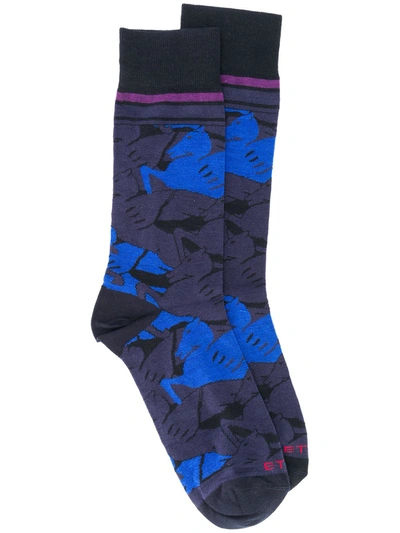 Etro Pegaso Pattern Mid-calf Socks In Blue