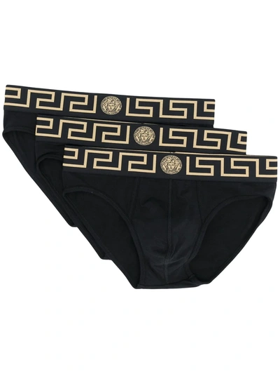 Versace Greca Border Briefs Set In Black