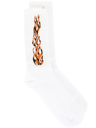 Palm Angels Flame Ribbed-knit Socks In White