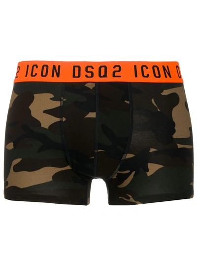 Dsquared2 Camouflage Print Logo Waistband Boxers In Green