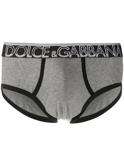 Dolce & Gabbana Trimmed Logo Boxers In Grey