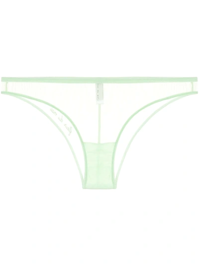 Fleur Du Mal Logo Embroidered Tricot Hipster Thong In Green
