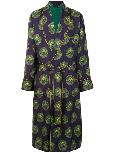 Dolce & Gabbana Peacock-feather Print Silk Gown In Purple