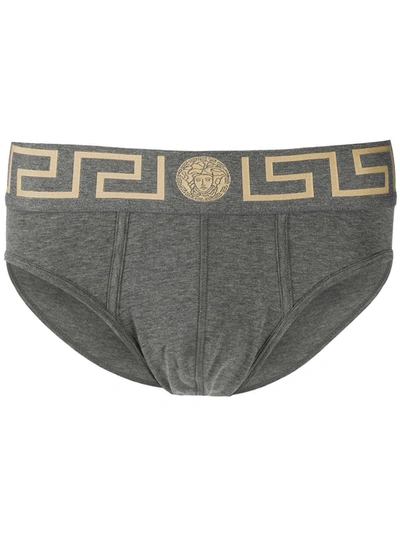 Versace Signature Greca Detailed Briefs In Grey