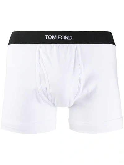 Tom Ford Logo Waistband Stretch-cotton Boxer Shorts In White
