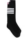 Thom Browne 4-bar Cotton Blend Mid Calf Socks In Black