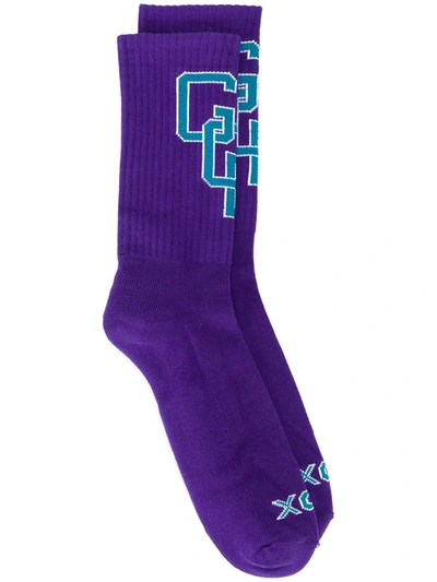 Gcds Logo Print Cotton Socks In Purple