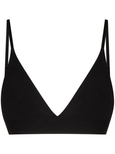 Baserange Ribbed Organic Cotton Triangle Bra In Schwarz