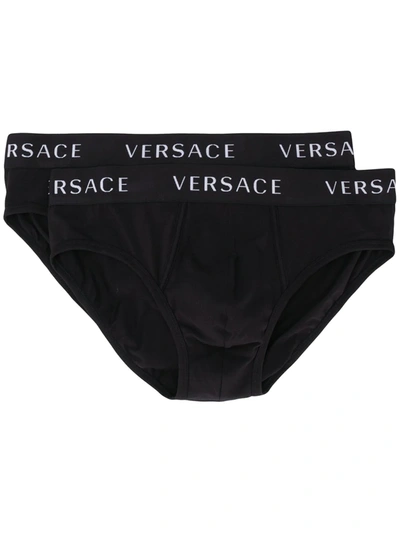 Versace 2-pack Cotton-stretch Low-rise Briefs In Black