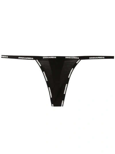 Dsquared2 Stretch Tulle Thong W/ Logo Trim In Black