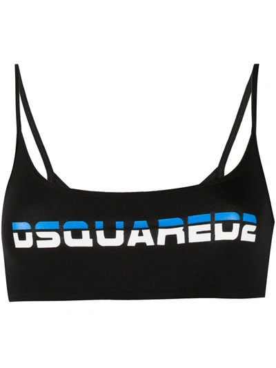 Dsquared2 Logo Printed Jersey Bra In Black